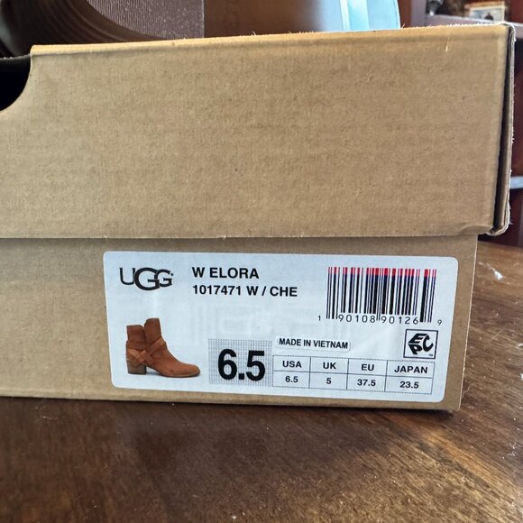 NEW UGG Elora Leather Ankle Boots (Size 6.5) Boho Biker Heeled Chestnut - Picture 7 of 7